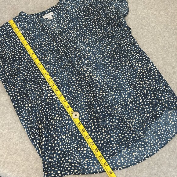 CAROLINA BELLE Montreal Womens L Blue Abstract Dot Tunic Top Cap Sleeve V Neck - Picture 3 of 7